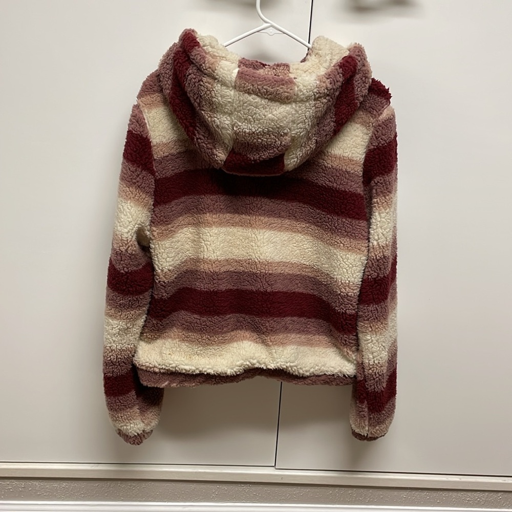 The Buckle’s Ashley Fuzzy Sherpa Hooded Jacket Mauve Stripe Size XL - Picture 4 of 14